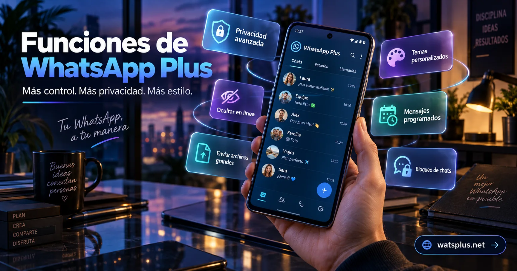 Guía visual y funciones de WhatsApp Plus