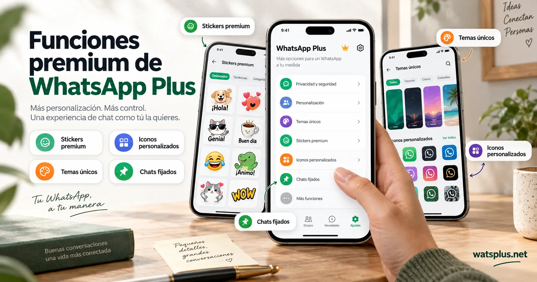 Guía visual y funciones de WhatsApp Plus